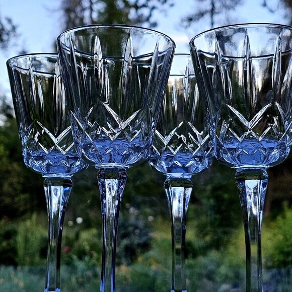 Block Olympic Crystal Wine Glasses 7.25" vtg square bowl fine cut glass (4) - Picture 3 of 10